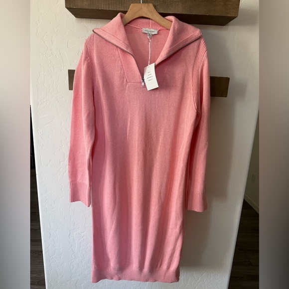 Free Assembly|Bubblegum pink sweater knit midi dress,half zip•Cotton,wool blend• - Picture 5 of 13